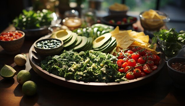 Versheid op bord gezond eten vegetarisch voedsel biologische avocadosalade gegenereerd door kunstmatige intelligentie