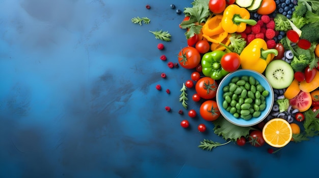 Versheid Overbelasting fruit en groenten op blauw