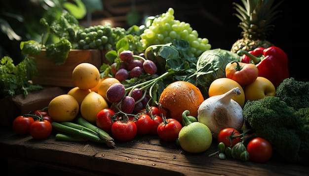 Versheid van de natuur overvloed tomaten groenten fruit gezond eten biologisch gegenereerd door kunstmatige intelligentie