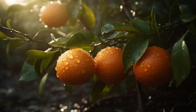 Versheid van de natuur rijpe citrusvruchten op een groene boom gegenereerd door kunstmatige intelligentie