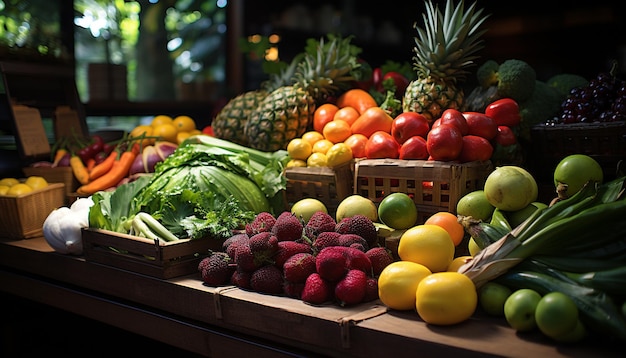 Versheid van groenten en fruit gezond eten biologische variatie in supermarkt gegenereerd door kunstmatige intelligentie