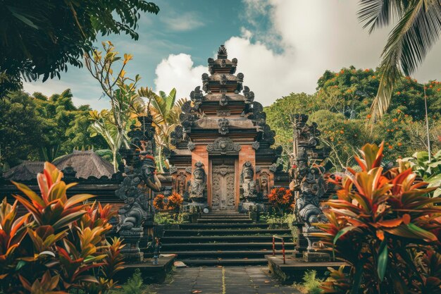 Versier de ingang van een hindoeïstische tempel met exotische planten