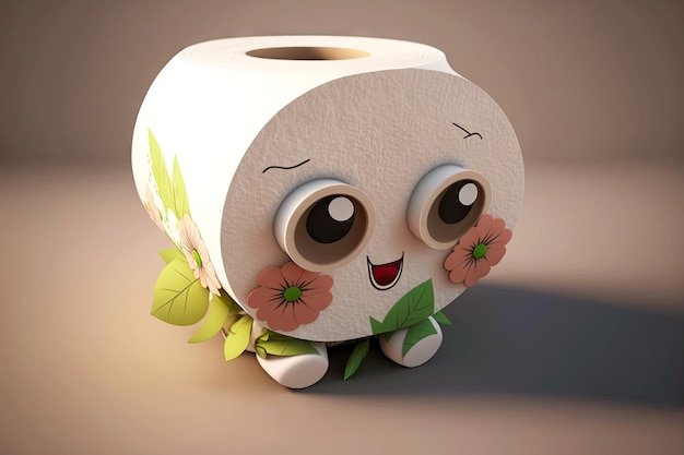 Versierd met bloemen wc-papier schattig stripfiguur