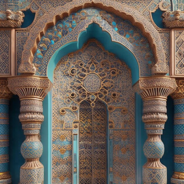 Foto versierde decoratie siert een gebouw in oude arabische stijl gegenereerd door ai8k