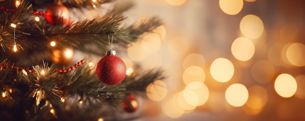 Versierde kerstboom met ormanet glazen ballen op wazige achtergrond Generatieve ai