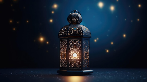 Versierde lantaarn voor Ramadan Kareem festival Goede achtergrond voor scènes en titels diepe kleur