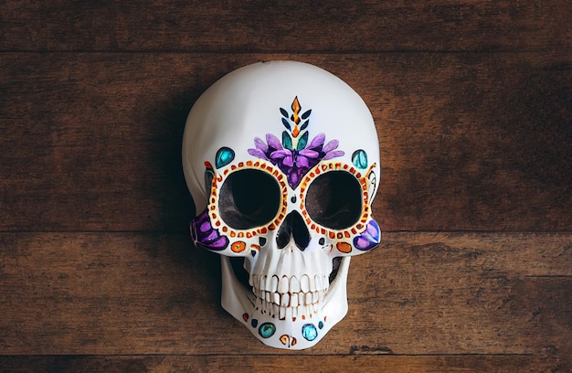 Versierde schedel, thema van de dag van de doden, Mexico