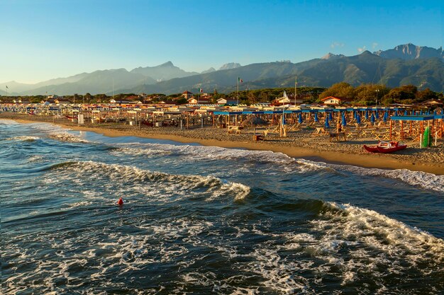 Versilia coast view on the sunset