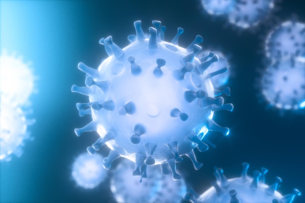Verspreide coronavirussen met donkere achtergrond 3D-rendering