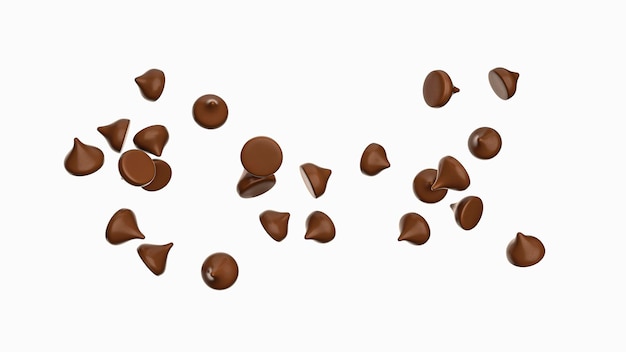 Verstrooiing van smakelijke chocoladeschilfers op witte achtergrond 3d illustration