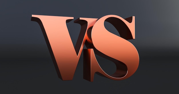 Versus concept. bronze  3d VS letters isolated on black background, 3D render