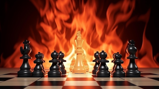 Битва против или против на шахматной доске с темным и огненным 3D