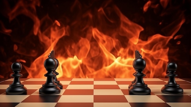 Битва против или против на шахматной доске с темным и огненным 3D