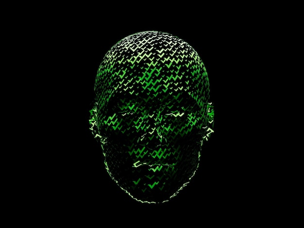 Vert Crypto Face Head Cyborg Abstract Furistic Hologram Technology 3D Render