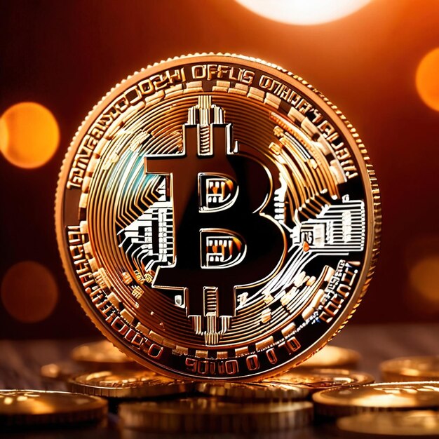 Vertegenwoordiging van de digitale cryptocurrency bitcoin door middel van gouden munten met het bitcoil-symbool