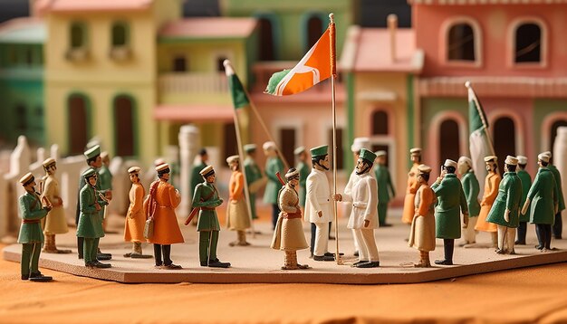 Foto vertegenwoordiging van de parade van de dag van de republiek met kleine figuren in uniform gegenereerd door ai