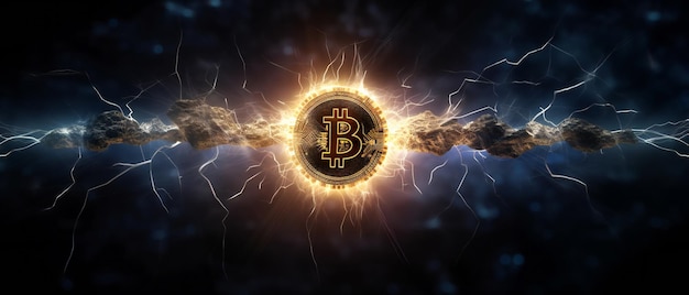 Vertegenwoordiging van het digitale bliksemnetwerk van de bitcoin blockchain-technologie