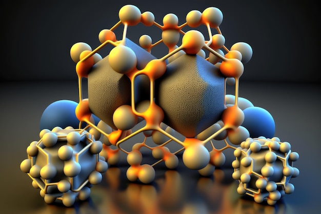 Vertegenwoordiging van nieuwe technologieën in de vorm van een driedimensionaal molecuul met nanotechnologieën