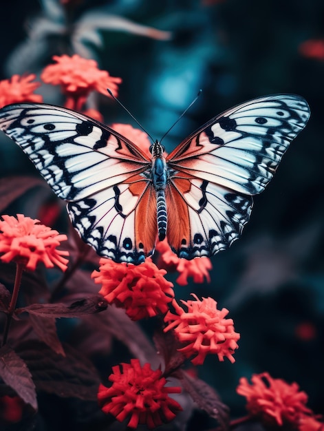 verticaal behang vlinder zit op een bloem