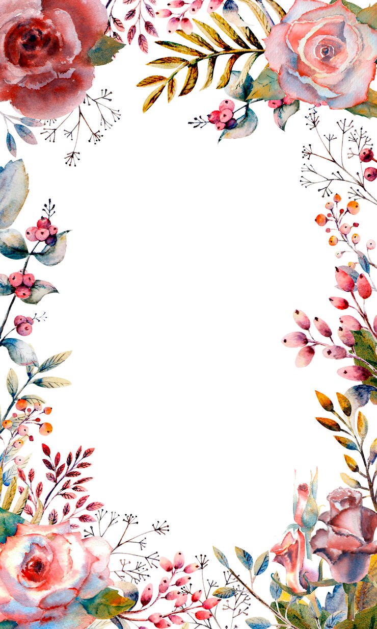 Foto verticaal frame met aquarel roze bloemen en decoratieve twijgen en bessen