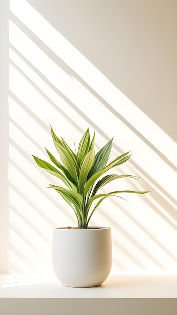 Verticaal schot van een plant in een witte pot in een kamer natuurlijk licht geweldig voor een kamer decor