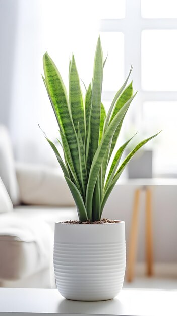 Verticaal schot van een plant in een witte pot in een kamer natuurlijk licht geweldig voor een kamer decor