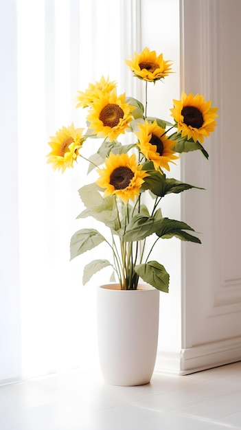 Verticaal schot van een plant in een witte pot in een kamer natuurlijk licht geweldig voor een kamer decor