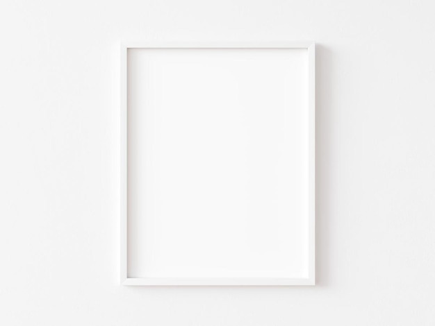 Foto verticaal wit kadermodel op witte muur 3d illustratie