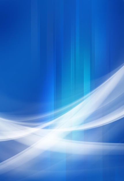 Vertical 3D rendering of computer generated blue background with white wavycurves