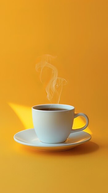 활기찬 노란색 배경에 는 커피 컵의 수직 인공지능 일러스트레이션 음료 개념