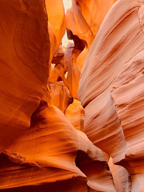 A vertical amazing shot of an inside  view of  Antelope Canyon with sandstones