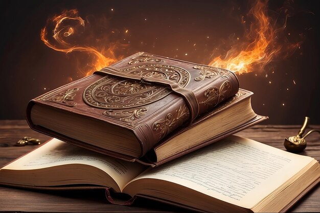 Vertical background of brown color with magic book