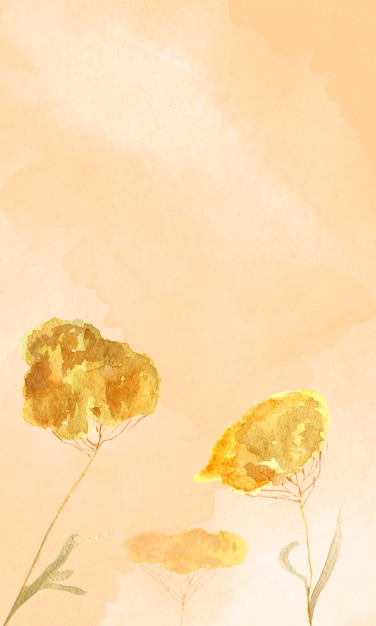 黄色い花を持つ垂直ベージュ水彩背景