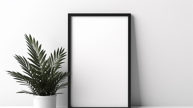 vertical black thin empty frame mockup in white wall simple design interior