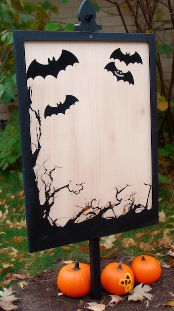 Vertical blank halloween sign mock up put your own text