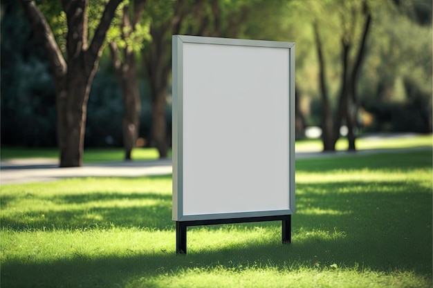 Photo vertical blank lightbox mockup for advertising on green lawn in park