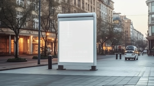 Premium AI Image | Vertical blank white billboard at bus stop on city ...