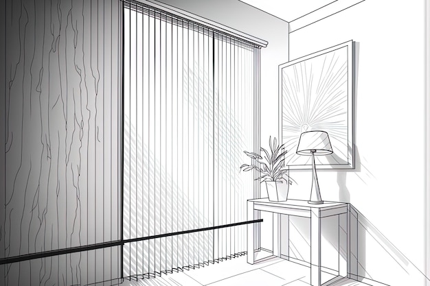 Vertical blinds for windows Interior element Continuous line drawing illustration