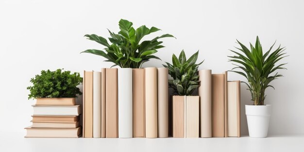 Photo vertical books and plants