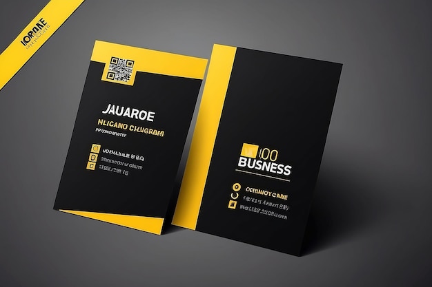 Photo vertical business card print template personal business card with company logo black and yellow colors