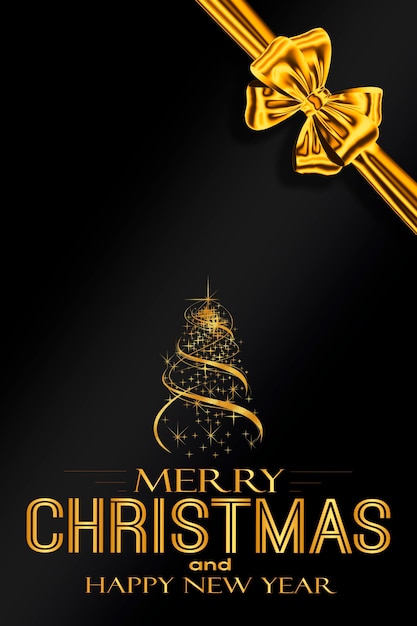 Photo vertical christmas card with the inscription merry christmas and happy new year on a dark background