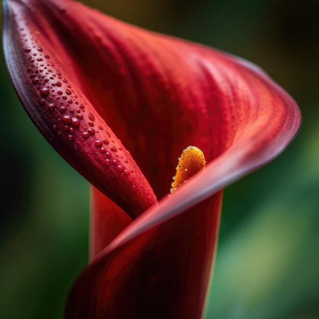 Vertical closeup of a red calla flower generative ai