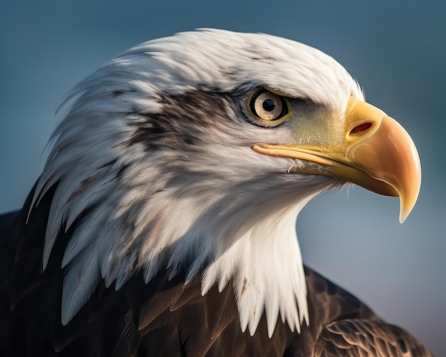 Vertical closeup shot of the bald eagle while flying