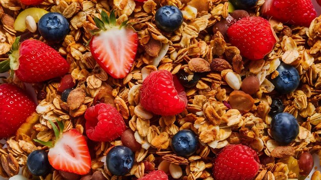 Vertical closeup shot of delicious granola with some fruits and berries