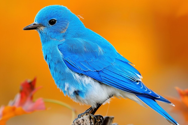 Vertical closeup shot of a mountain bluebird on a branch