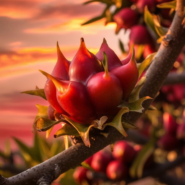 Photo vertical closeup shot of ripe firethorn on the tree branch