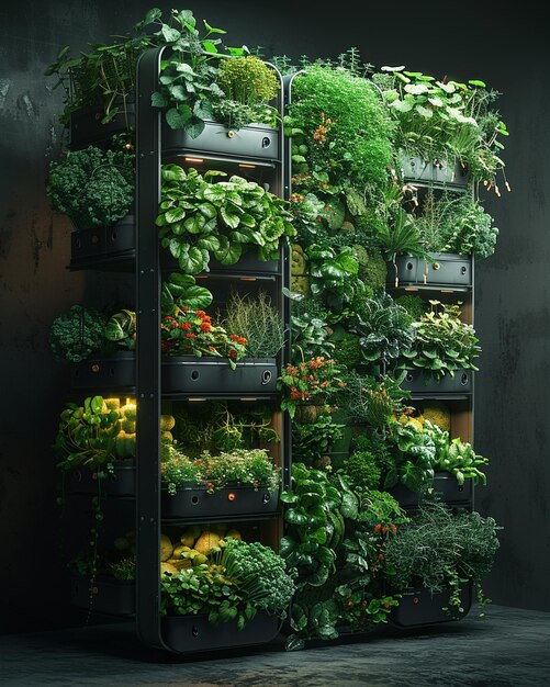 Photo a vertical farm with aeroponic towers background