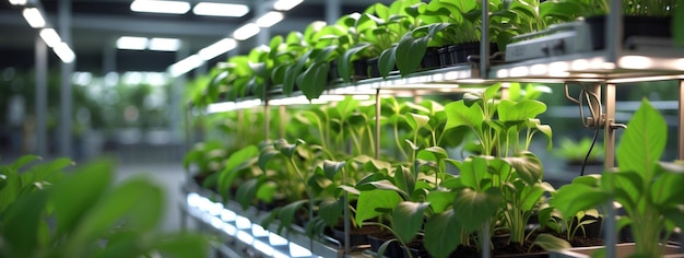 Foto rack per l'agricoltura verticale con piante verdi che crescono in un sistema idroponico