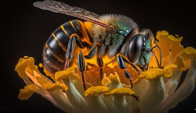 Vertical farming of robot bee on flower for honey AI Generated Image