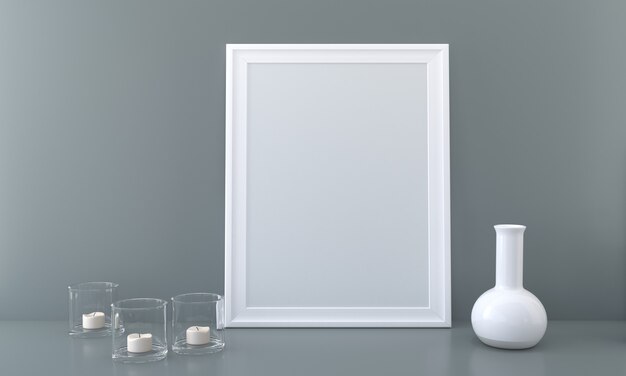Modello di cornice verticale con vaso di vetro e vaso di candela